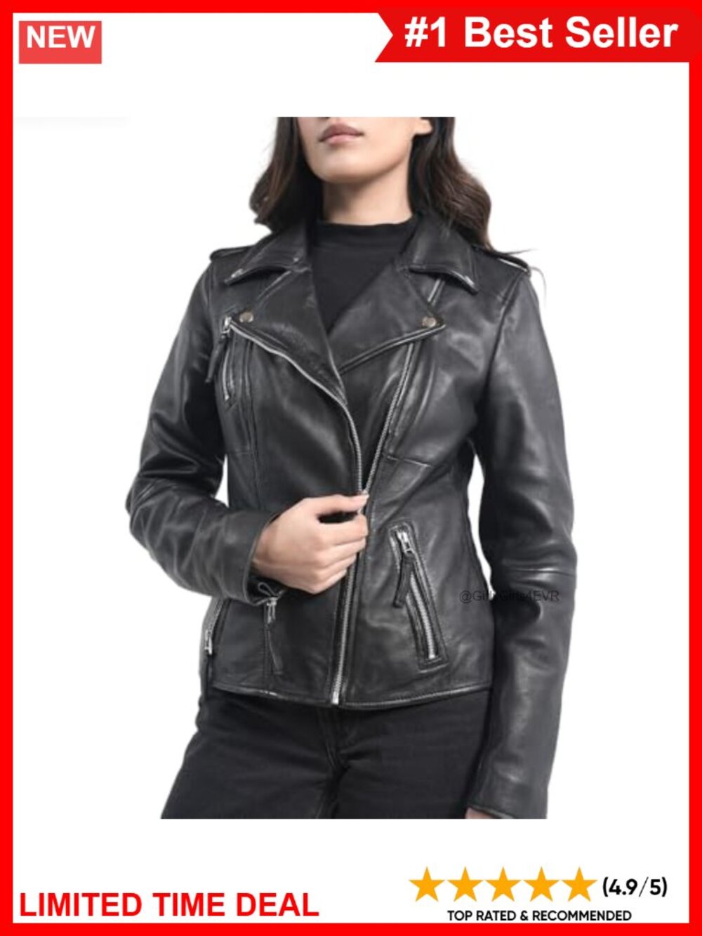 Lambskin Leather Motorcycle Jacket Asymmetric Zip Cropped Biker